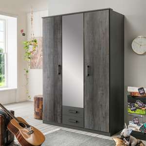 Duisburg Wooden Wardrobe In Graphite With 1 Mirror And 2 Doors
