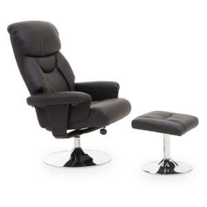 Dumai Faux Leather Recliner Chair With Footstool In Black