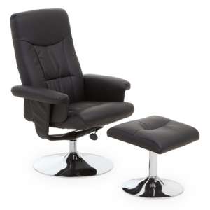 Dumai Leather Effect Recliner Chair With Footstool In Black