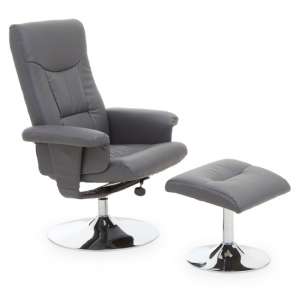 Dumai Leather Effect Recliner Chair With Footstool In Grey