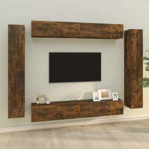 Dunlap Wooden Living Room Furniture Set In Smoked Oak