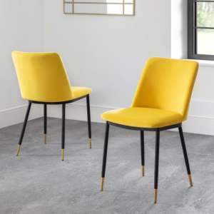 Daiva Mustard Velvet Upholstered Dining Chairs In Pair