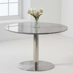 Dutren Round High Gloss Marble Effect Dining Table In Grey