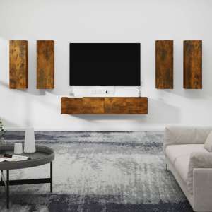 Dyllis Wooden Living Room Furniture Set In Smoked Oak