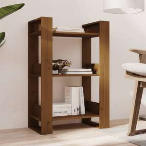 Dylon Pine Wood Bookcase And Room Divider In Honey Brown