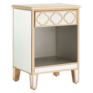Dziban Mirrored Glass Side Table With 1 Drawer In Gold
