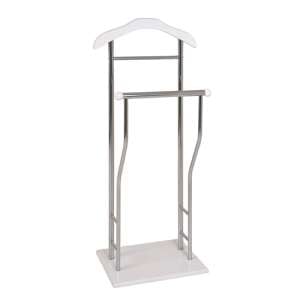 Eagar Metal Valet Stand In Chrome With White Wooden Base