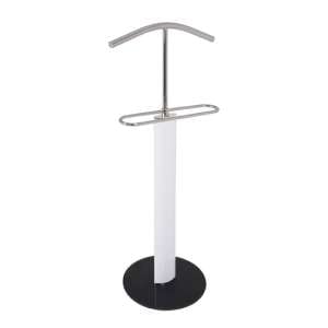 Eagar Metal Valet Stand In Chrome And White High Gloss