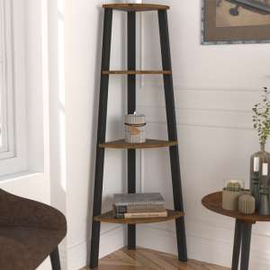 Elsenham Rustic Wooden Corner Shelving Unit In Oak