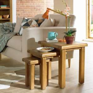 Earls Wooden Set Of 3 Nesting Tables In Chunky Solid Oak