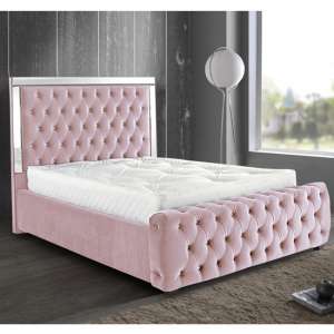 Eastcote Plush Velvet Mirrored Small Double Bed In Pink