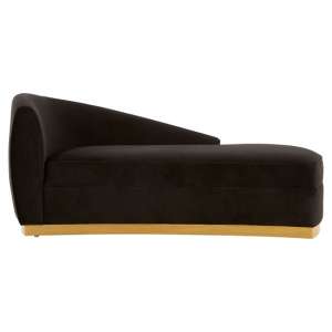 Batoz Velvet Left Arm Lounge Chaise With Gold Base In Black