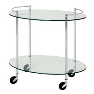 Eauclaire Oval Glass Shelves Serving Trolley In Chrome