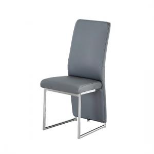 Ebony Dining Chair In Grey Faux Leather With Chrome Base