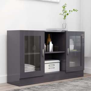Ebru High Gloss Display Cabinet With 2 Doors In Grey