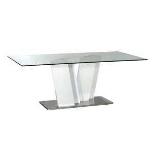 Eclypse Rectangular Clear Glass Dining Table In White High Gloss