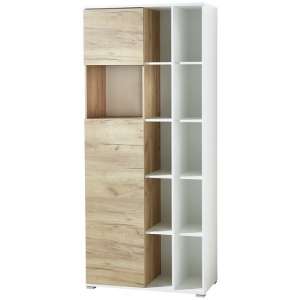 Effie Tall Filing Storage Cabinet In White And Navarra Oak