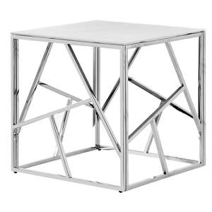 Egton Marble Effect Glass Top Side Table In White And Grey