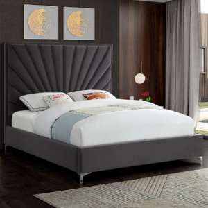 Einod Plush Velvet Upholstered Super King Size Bed In Steel