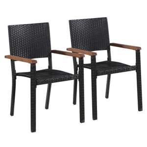 Ekani Outdoor Brown And Black Rattan Dining Chairs In A Pair