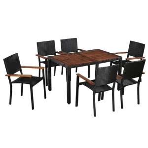 Ekani Outdoor 7 Piece Poly Rattan Dining Set In Brown And Black