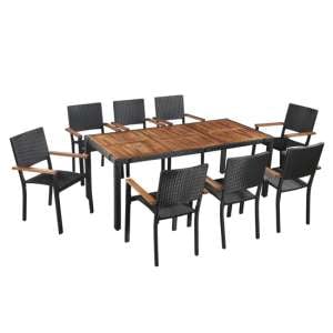 Ekani Outdoor 9 Piece Poly Rattan Dining Set In Brown And Black