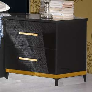 Elegance Bedside Cabinet In Black Gloss And Gold With 2 Drawers