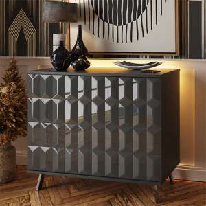 Elevate Small High Gloss Sideboard In Grey With LED Lights