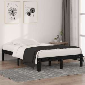 Eliada Solid Pinewood Small Double Bed In Black