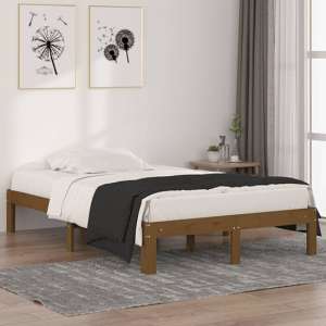 Eliada Solid Pinewood Small Double Bed In Honey Brown