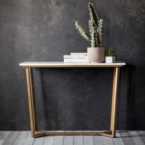 Eliana Marble Console Table In White With Gold Metal Legs
