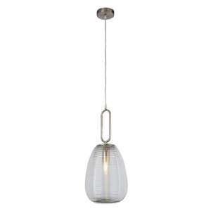 Elixir Ribbed Glass Pendant Light In Satin Nickel And Clear