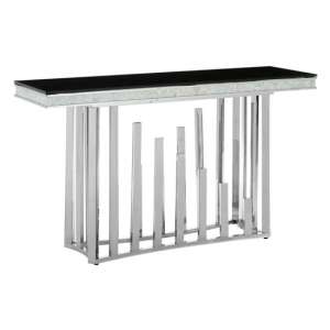 Elizak Black Glass Console Table With Silver Metal Legs