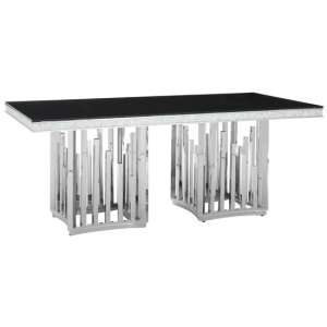 Elizak Black Glass Dining Table With Silver Metal Legs