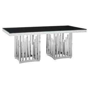 Elizak Black Glass Top Dining Table With Silver Metal Frame