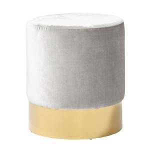 Elle Velvet Accent Stool In Grey With Gold Base