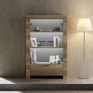 Ellie Display Cabinet In Canyon Oak With 2 Glass Doors And LED