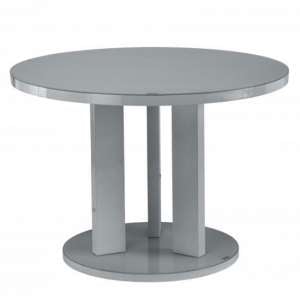 Brambee Glass Round Dining Table In Grey High Gloss