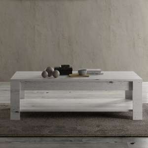 Ellie Wooden Coffee Table In White Oak With Undershelf