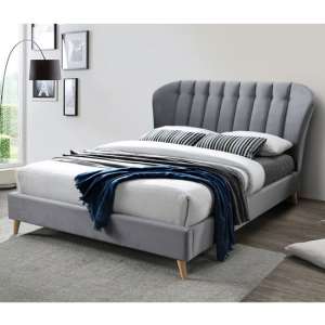 Elm Fabric Double Bed In Grey Velvet