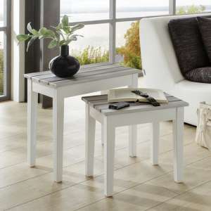 Eloy Wooden Set Of 2 Side Tables In White And Maritimo Pine
