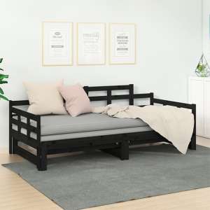 Elstan Solid Pine Wood Pull-out Single Day Bed In Black