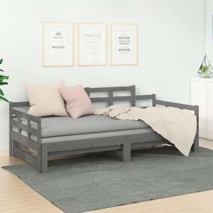 Elstan Solid Pine Wood Pull-out Single Day Bed In Grey