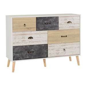 Noein Wooden Chest Of Drawers In White And Distressed Effect