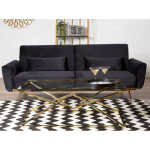 Eltanin Upholstered Velvet Sofa Bed With Gold Legs In Black