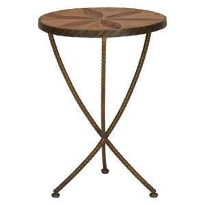 Eltro Small Wooden Side Table With Antique Brass Legs In Brown
