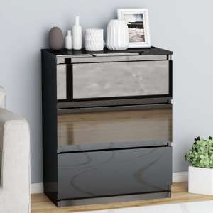 Elyes High Gloss Chest Of 3 Drawers In Black