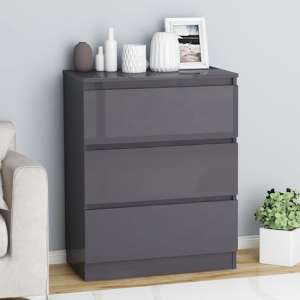 Elyes High Gloss Chest Of 3 Drawers In Grey