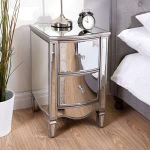 Elysee Mirrored 2 Drawers Bedside Cabinet In White