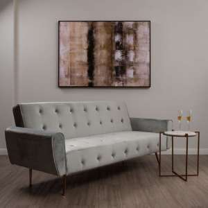 Emiw Upholstered Velvet Sofa Bed With Gold Legs In Grey